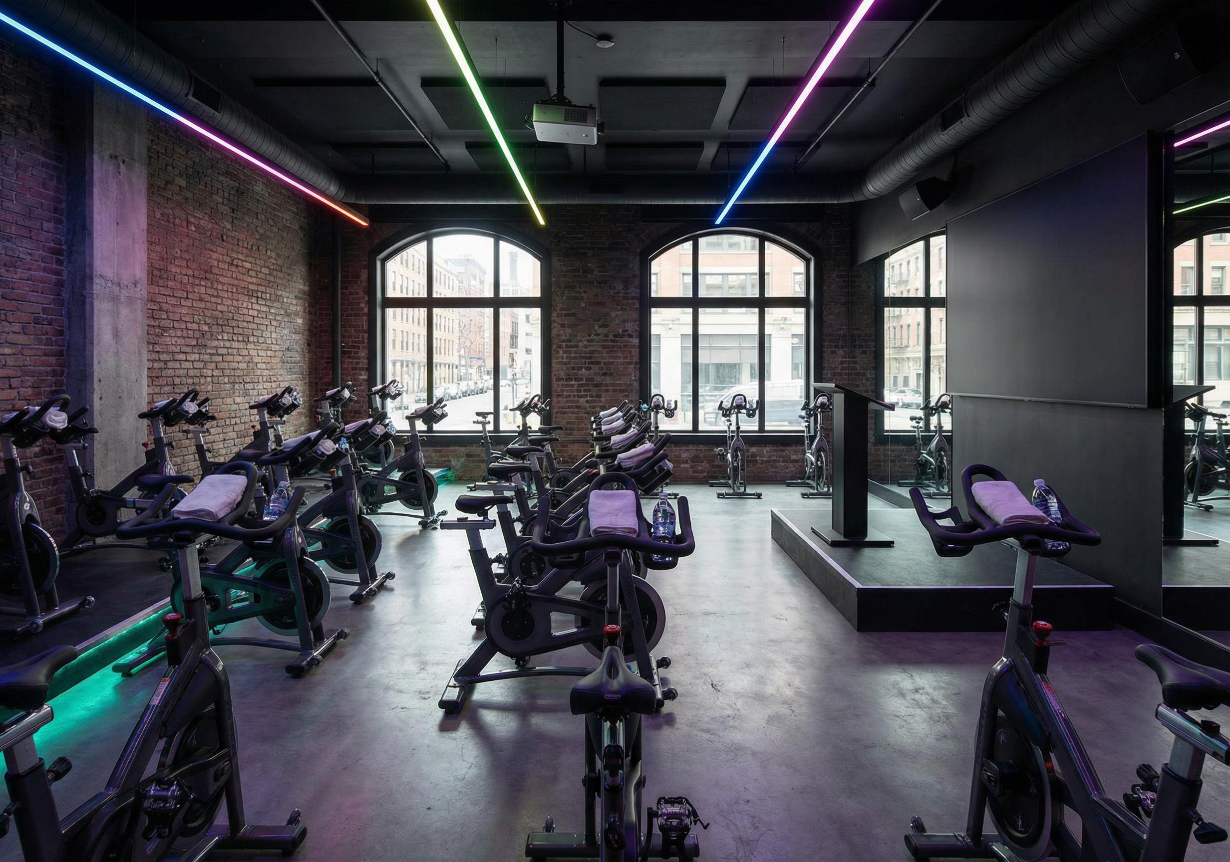 Cycle studio with spin bikes