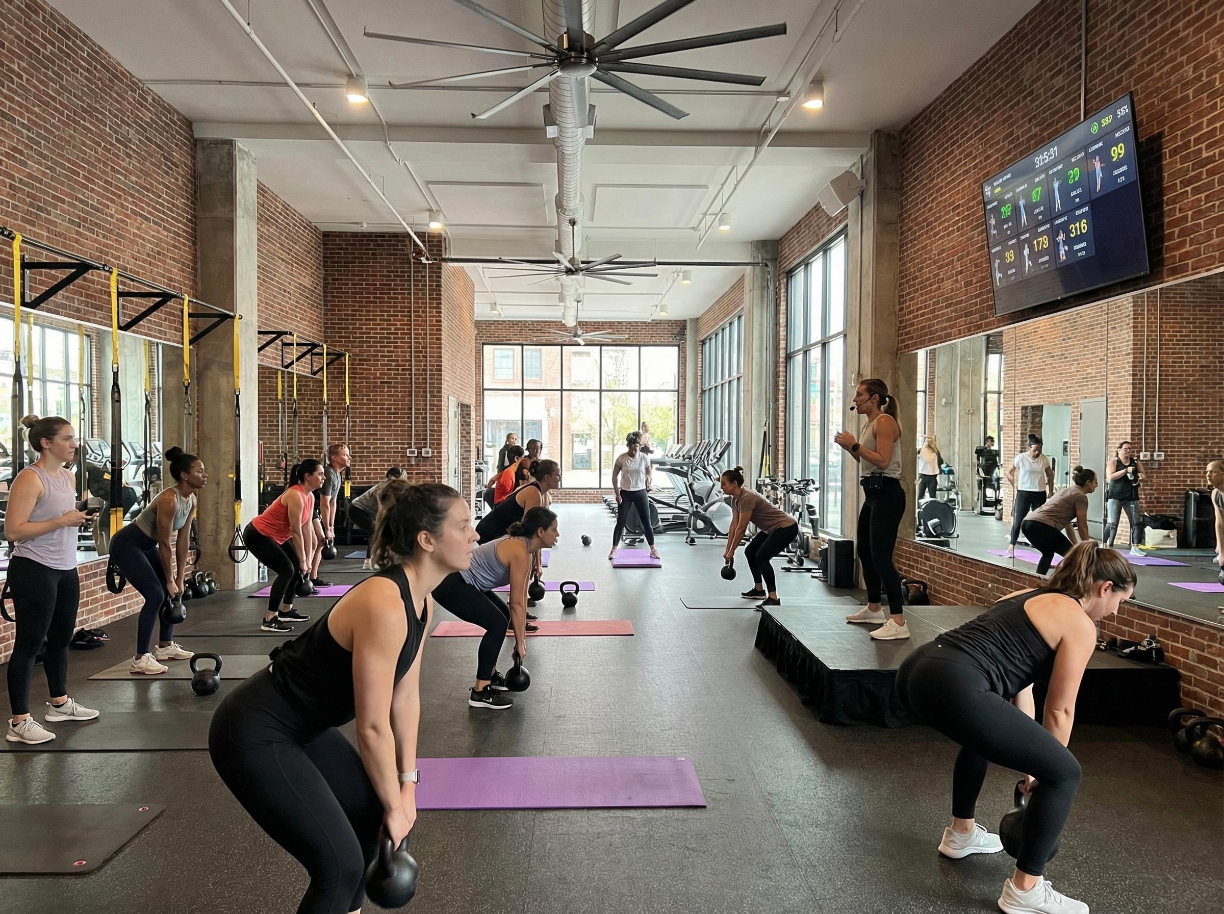 Group fitness class in action